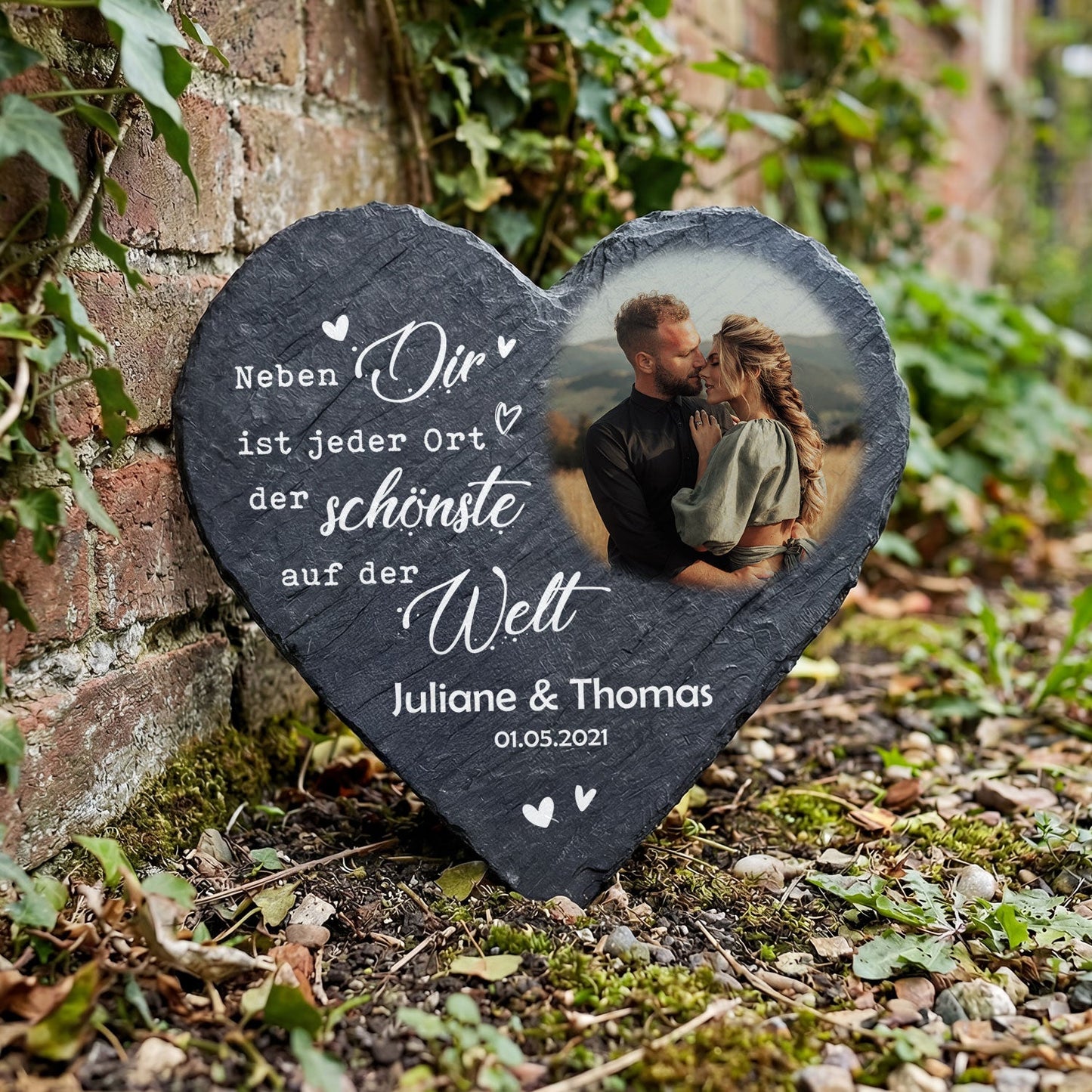 Bedrucktes Schieferherz - Paarfoto - Personalisiertes Geschenk