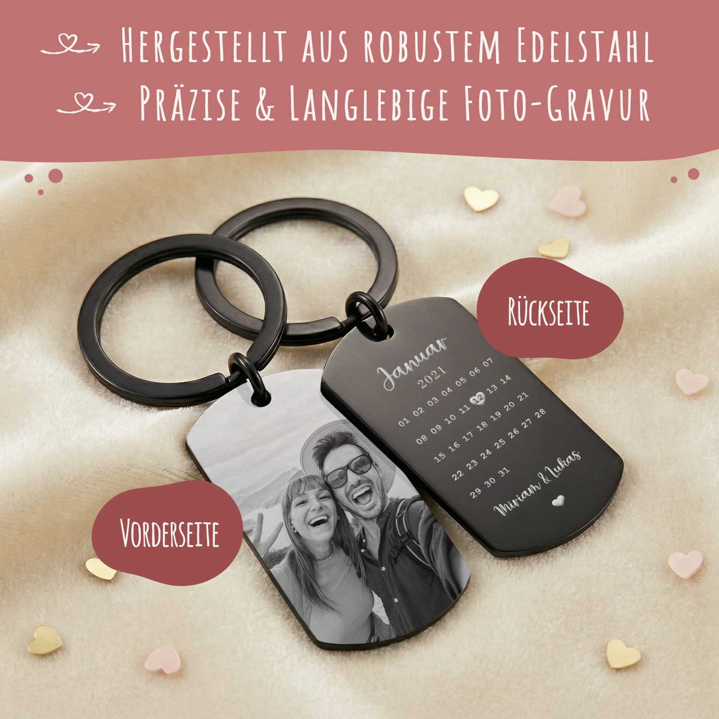 Metall Dog Tag mit Gravur - Dein Foto & Kalender